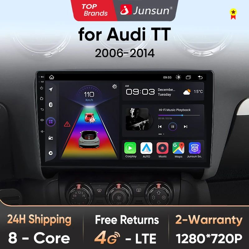 Junsun AI voice 4G LTE wireless CarPlay Android Auto Radio For Audi TT MK2 8J 2006 2007 2008 2009 2010 2011 2012 2013 2014 Car Intelligent Systems Multimedia player Stereo RDS BT 2 din autoradio GPS Navi screen