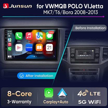 Junsun Wireless CarPlay Car Radio For VW MQB POLO VI Jetta MK7 T6 Bora 2018-2021 Android Multimedia