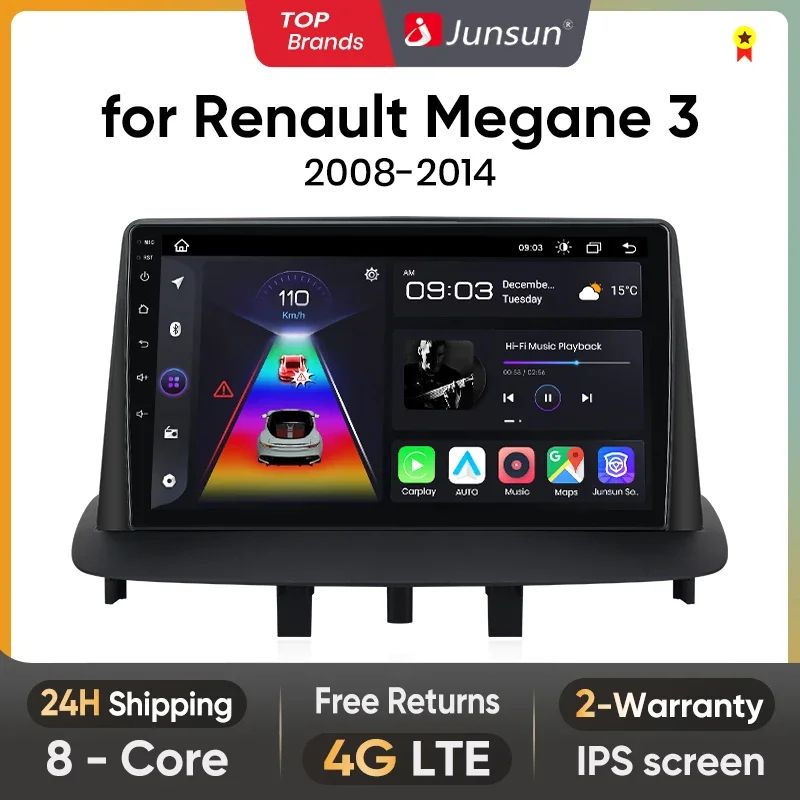 Junsun AI voice 4G LTE wireless CarPlay Android Auto Radio For enault Megane 3 Fluence Samsung SM3 2008-2014 Car Intelligent Systems Multimedia player Stereo RDS BT 2 din autoradio GPS Navi screen