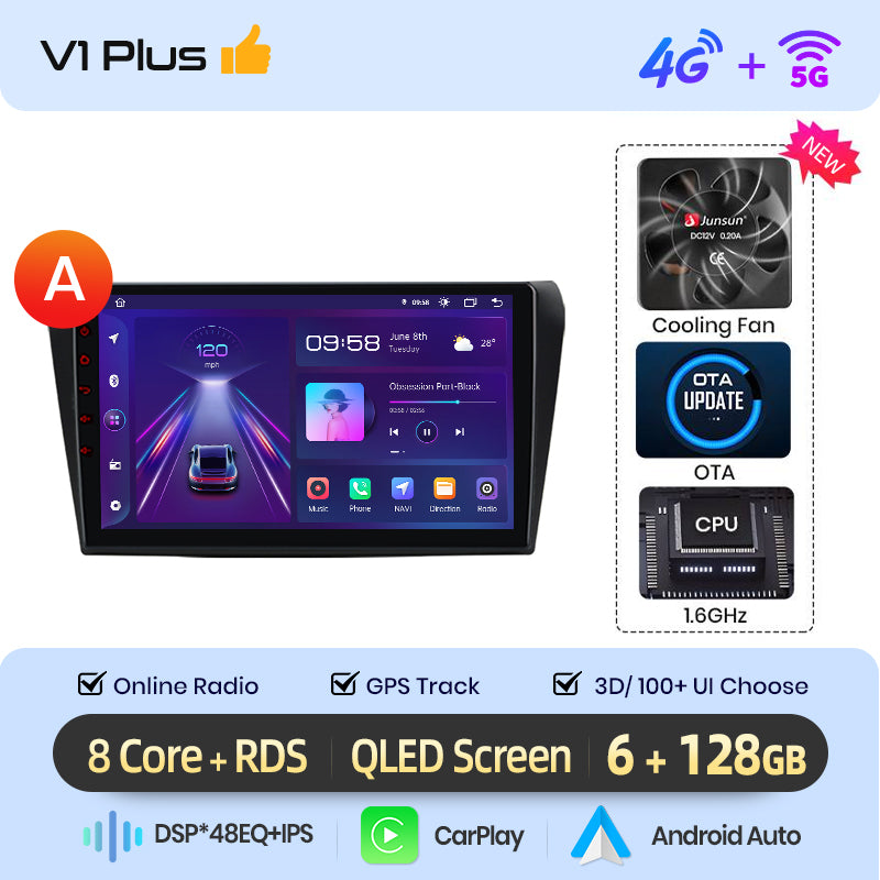 Junsun AI voice 4G LTE wireless CarPlay Android Auto Radio For Mazda 3 bk 2004 2005-2009 Car Intelligent Systems Multimedia player Stereo RDS BT 2 din autoradio GPS Navi screen