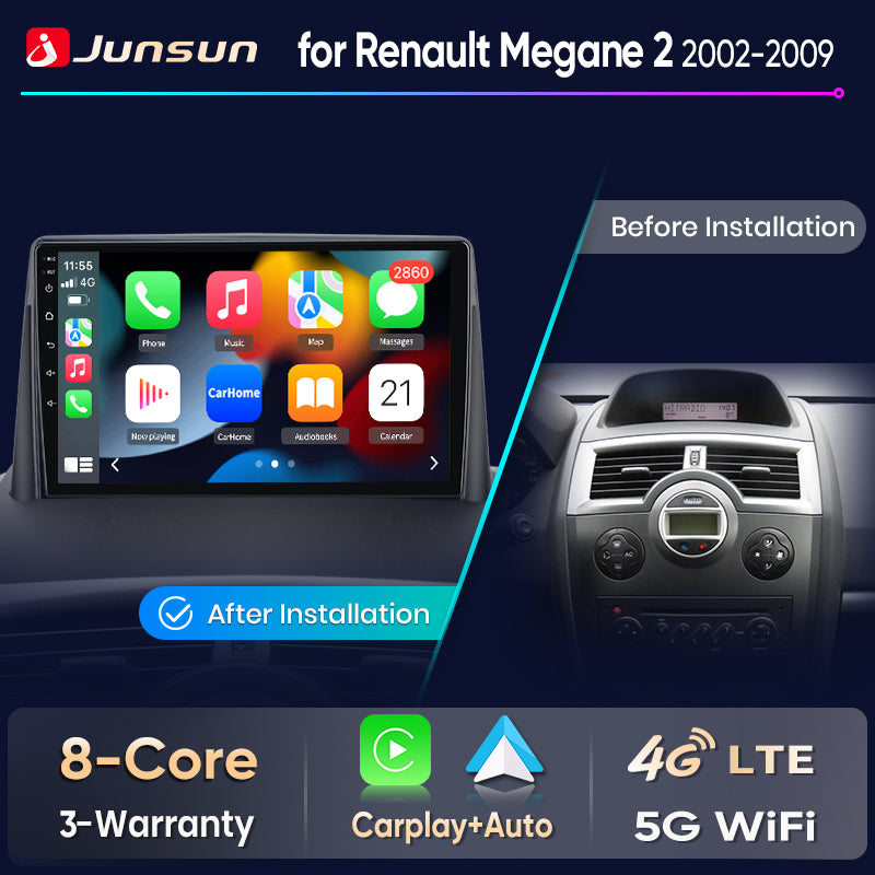 Junsun Wireless CarPlay Car Radio For Renault Megane 2 2002 2003 2004-2009 Android Multimedia