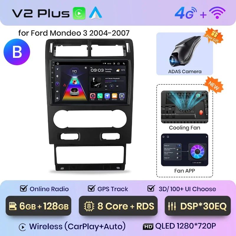 Junsun AI voice 4G LTE wireless CarPlay Android Auto Radio For Ford Mondeo 3 2000 -2007 Car Intelligent Systems Multimedia player Stereo RDS BT 2 din autoradio GPS Navi screen