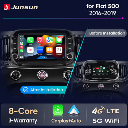 Junsun Wireless CarPlay Car Radio For Fiat 500 2016 2017 2018 2019 Android Multimedia