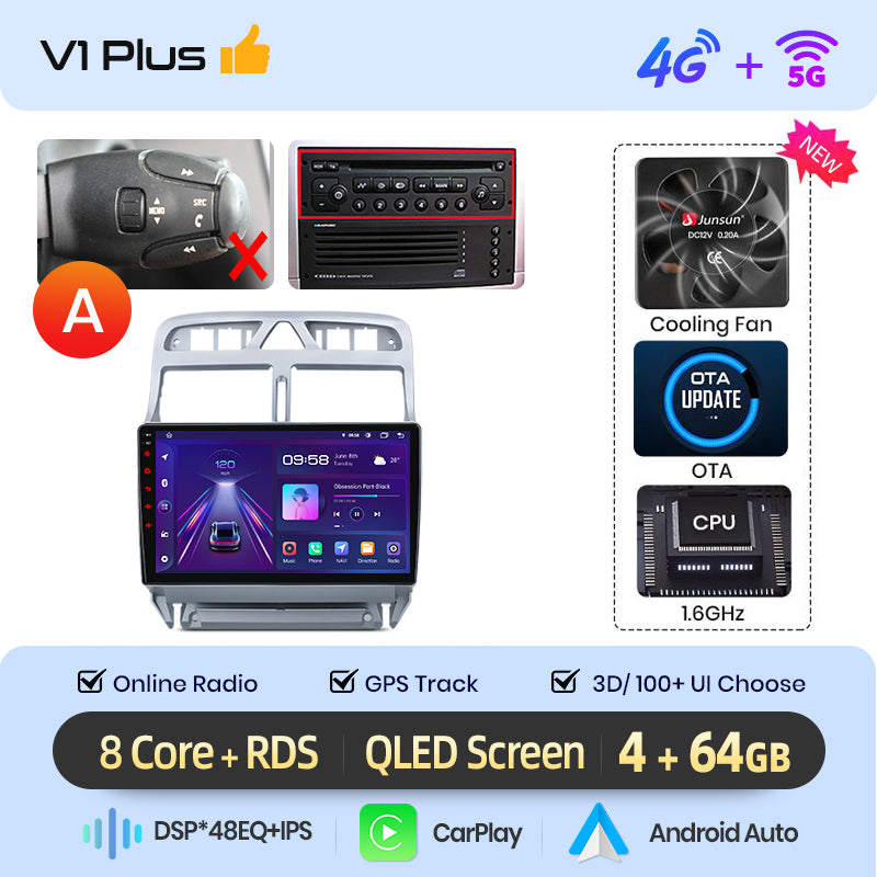Junsun AI voice 4G LTE wireless CarPlay Android Auto Radio For Peugeot 307 307CC 307SW 2002 - 2013 Car Intelligent Systems Multimedia player Stereo RDS BT 2 din autoradio GPS Navi screen
