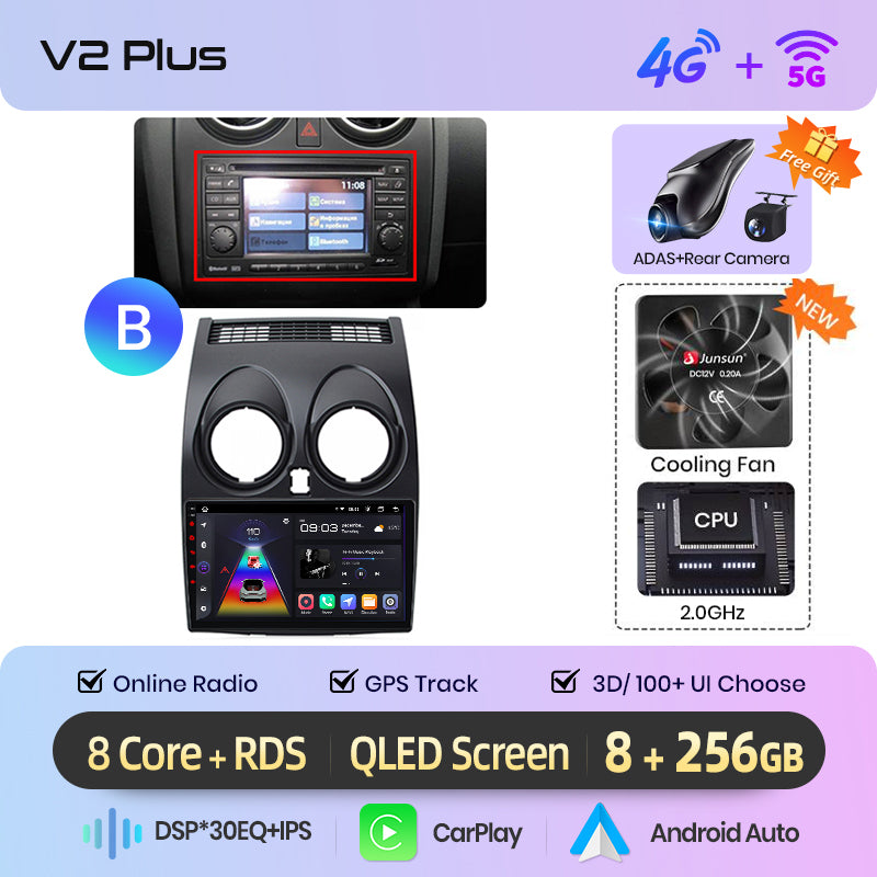 Junsun AI voice 4G LTE wireless CarPlay Android Auto Radio For Nissan Qashqai J10 2006 2007 2008-2013 Car Intelligent Systems Multimedia player Stereo RDS BT 2 din autoradio GPS Navi screen