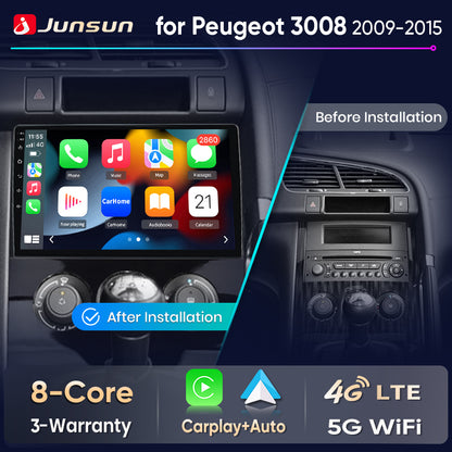 Junsun Wireless CarPlay Car Radio For Peugeot 3008 2009 2010 2011 2012-2015 Android Multimedia