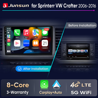Junsun Wireless CarPlay Car Radio For Mercedes-Benz Sprinter VW Crafter 2006 2007-2016 Android Multimedia