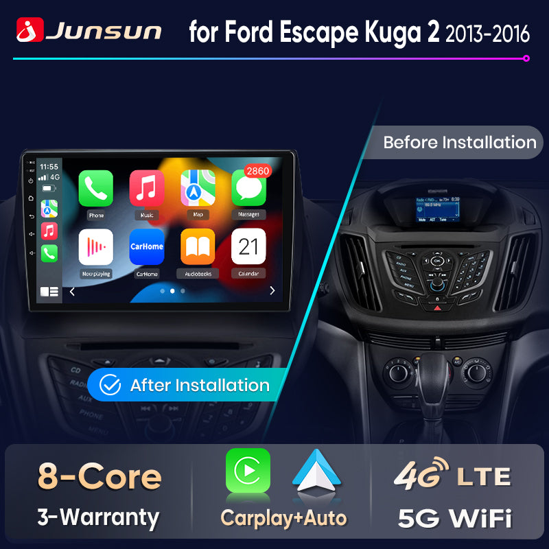 Junsun Wireless CarPlay Car Radio For Ford Escape Kuga 2 2013 2014 2015 2016 Android Multimedia