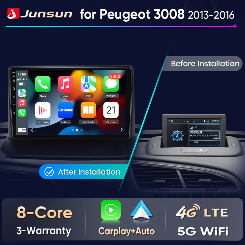 Junsun Wireless CarPlay Car Radio For Peugeot 3008 2013 2014 2015 2016 Android Multimedia