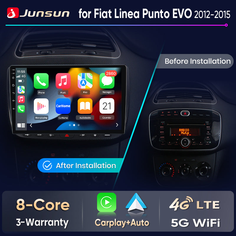 Junsun Wireless CarPlay Car Radio For Fiat Linea Punto EVO 2012 2013-2015 Android Multimedia