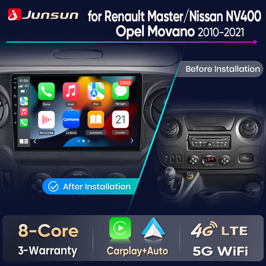 Junsun Wireless CarPlay Car Radio For Renault Master Nissan NV400 Opel Movano 2010-2021 Android Multimedia