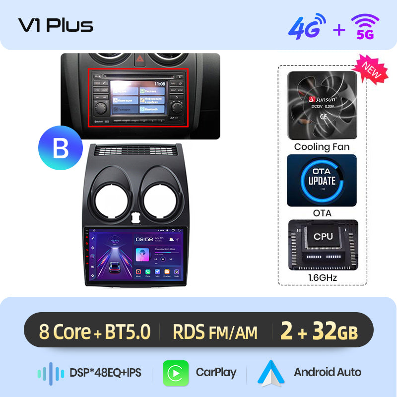 Junsun AI voice 4G LTE wireless CarPlay Android Auto Radio For Nissan Qashqai J10 2006 2007 2008-2013 Car Intelligent Systems Multimedia player Stereo RDS BT 2 din autoradio GPS Navi screen