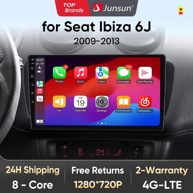 Junsun AI voice 4G LTE wireless CarPlay Android Auto Radio For Seat Ibiza 6J 2009 2010 2011 2012 2013 Car Intelligent Systems Multimedia player Stereo RDS BT 2 din autoradio GPS Navi screen