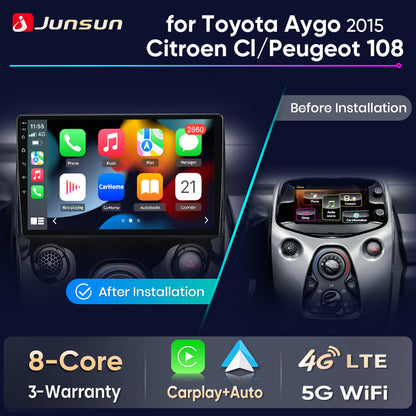Junsun Wireless CarPlay Car Radio For Toyota Aygo 2015 Citroen C1 Peugeot 108 Android Multimedia