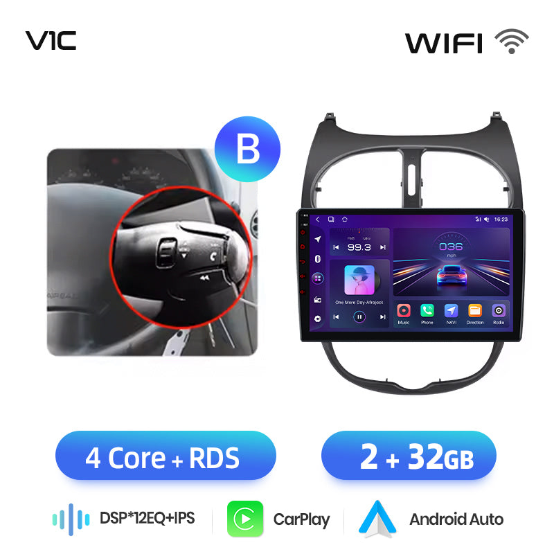 Junsun AI voice 4G LTE wireless CarPlay Android Auto Radio For Peugeot 206 206CC 206SW 2001-2008 Car Intelligent Systems Multimedia player Stereo RDS BT 2 din autoradio GPS Navi screen