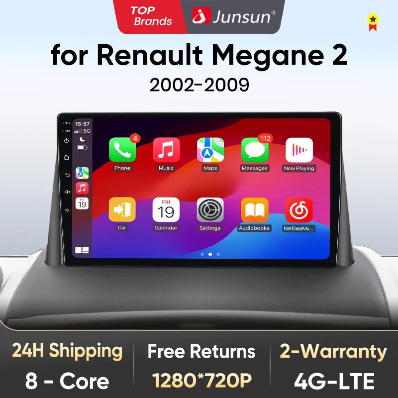 Junsun AI voice 4G LTE wireless CarPlay Android Auto Radio For Renault Megane 2 2002-2009 Car Intelligent Systems Multimedia player Stereo RDS BT 2 din autoradio GPS Navi screen
