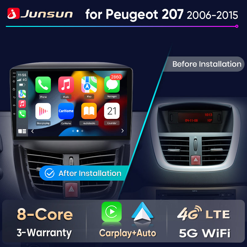 Junsun Wireless CarPlay Car Radio For Peugeot 207 207CC 2006 2007 2008-2015 Android Multimedia