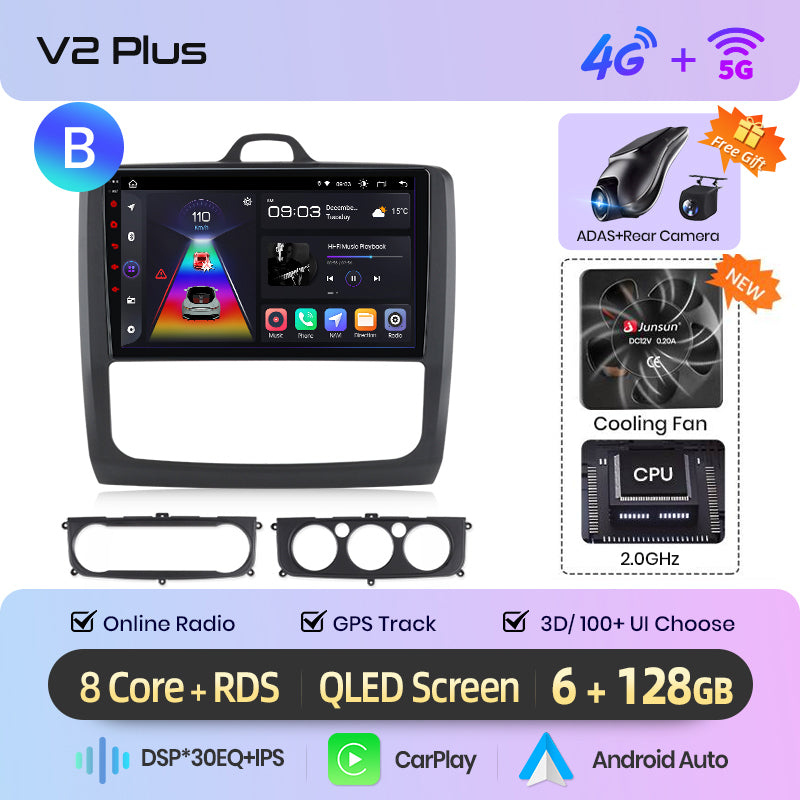 Junsun AI voice 4G LTE wireless CarPlay Android Auto Radio For Ford Focus 2 Mk2 2004 2005 2006-2011 Car Intelligent Systems Multimedia player Stereo RDS BT 2 din autoradio GPS Navi screen