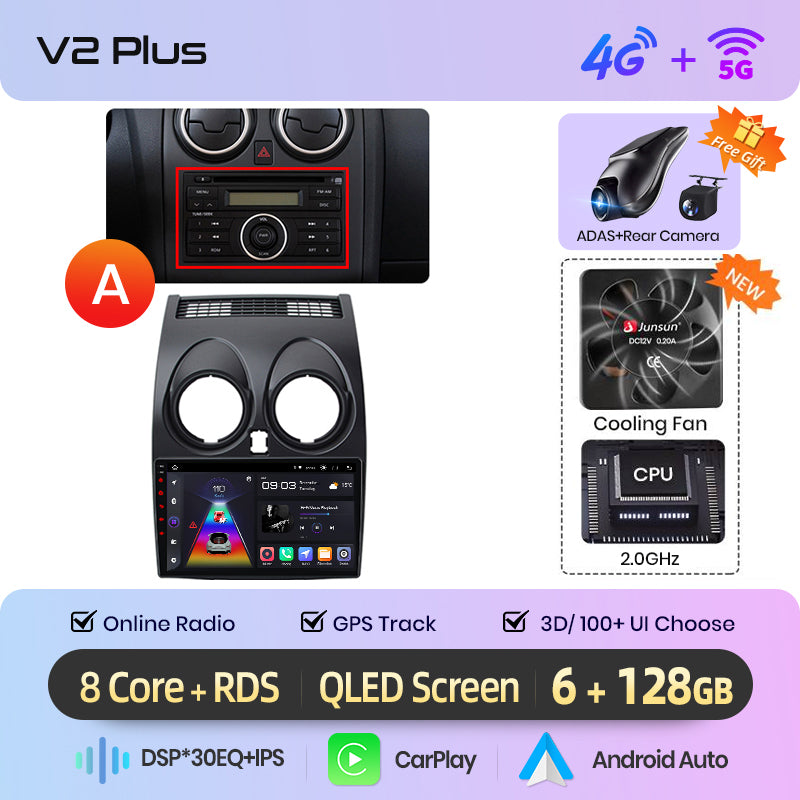 Junsun AI voice 4G LTE wireless CarPlay Android Auto Radio For Nissan Qashqai J10 2006 2007 2008-2013 Car Intelligent Systems Multimedia player Stereo RDS BT 2 din autoradio GPS Navi screen