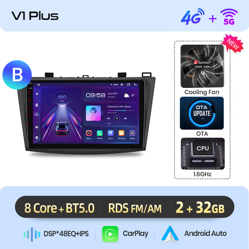 Junsun AI voice 4G LTE wireless CarPlay Android Auto Radio For Mazda 3 bk 2004 2005-2009 Car Intelligent Systems Multimedia player Stereo RDS BT 2 din autoradio GPS Navi screen