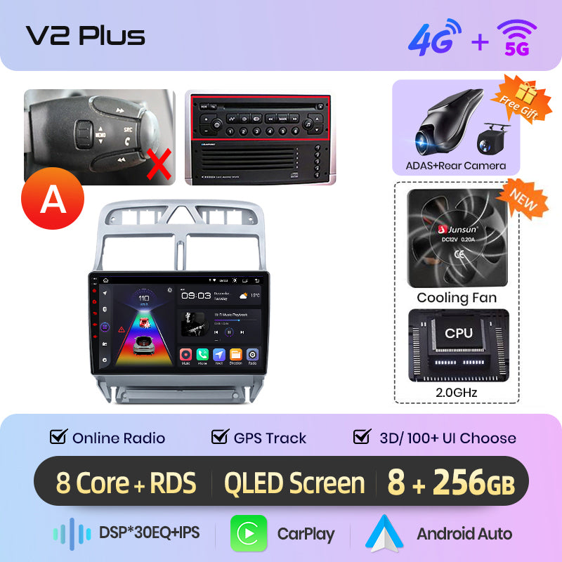 Junsun AI voice 4G LTE wireless CarPlay Android Auto Radio For Peugeot 307 307CC 307SW 2002 - 2013 Car Intelligent Systems Multimedia player Stereo RDS BT 2 din autoradio GPS Navi screen
