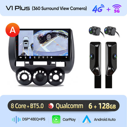 Junsun AI voice 4G LTE wireless CarPlay Android Auto Radio For Honda Fit Jazz City 2002 2003 2004-2007 Car Intelligent Systems Multimedia player Stereo RDS BT 2 din autoradio GPS Navi screen