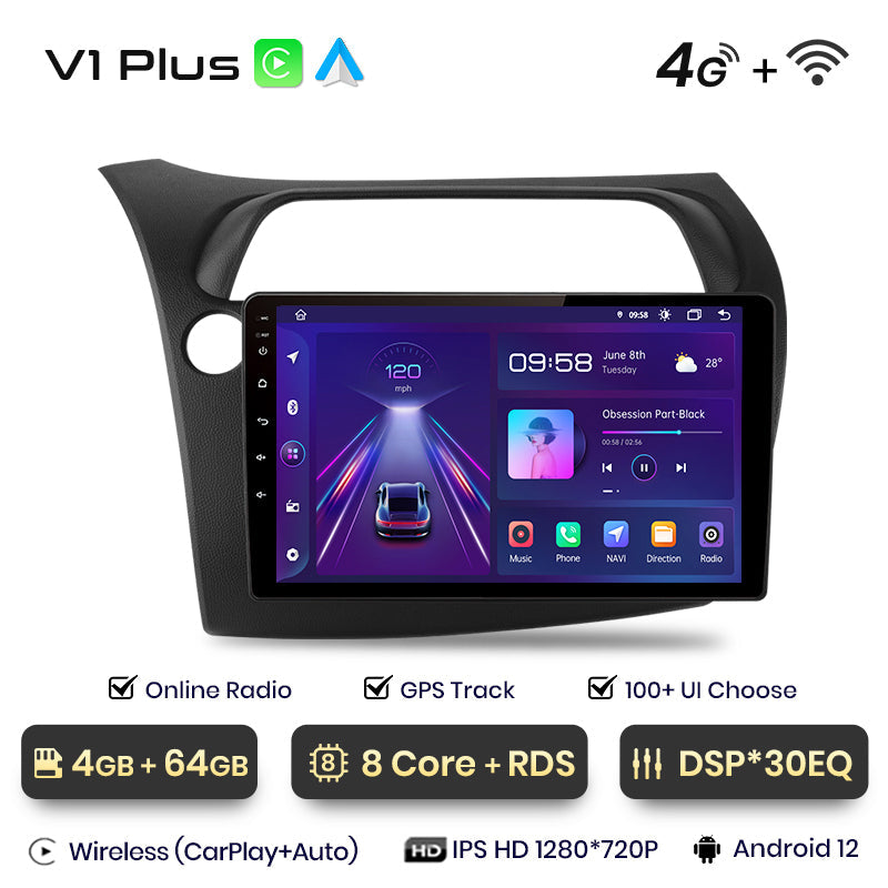 Junsun AI Voice 2 din Android Auto Radio For For Honda Civic Hatchback 2005 2006-2011Carplay 4G Car Multimedia GPS 2din autoradio
