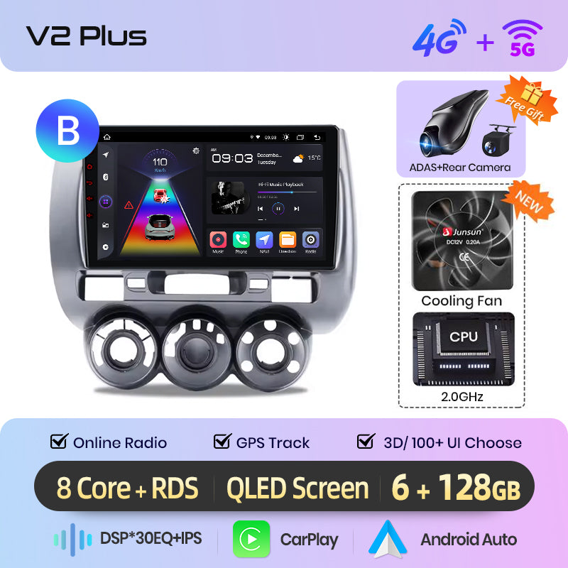 Junsun AI voice 4G LTE wireless CarPlay Android Auto Radio For Honda Fit Jazz City 2002 2003 2004-2007 Car Intelligent Systems Multimedia player Stereo RDS BT 2 din autoradio GPS Navi screen
