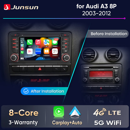 Junsun Wireless CarPlay Car Radio For Audi A3 8P S3 2003 2004 2005-2012 Android Multimedia