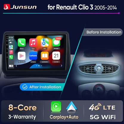 Junsun Wireless CarPlay Car Radio For Renault Clio 3 2005 2006 2007-2014 Android Multimedia