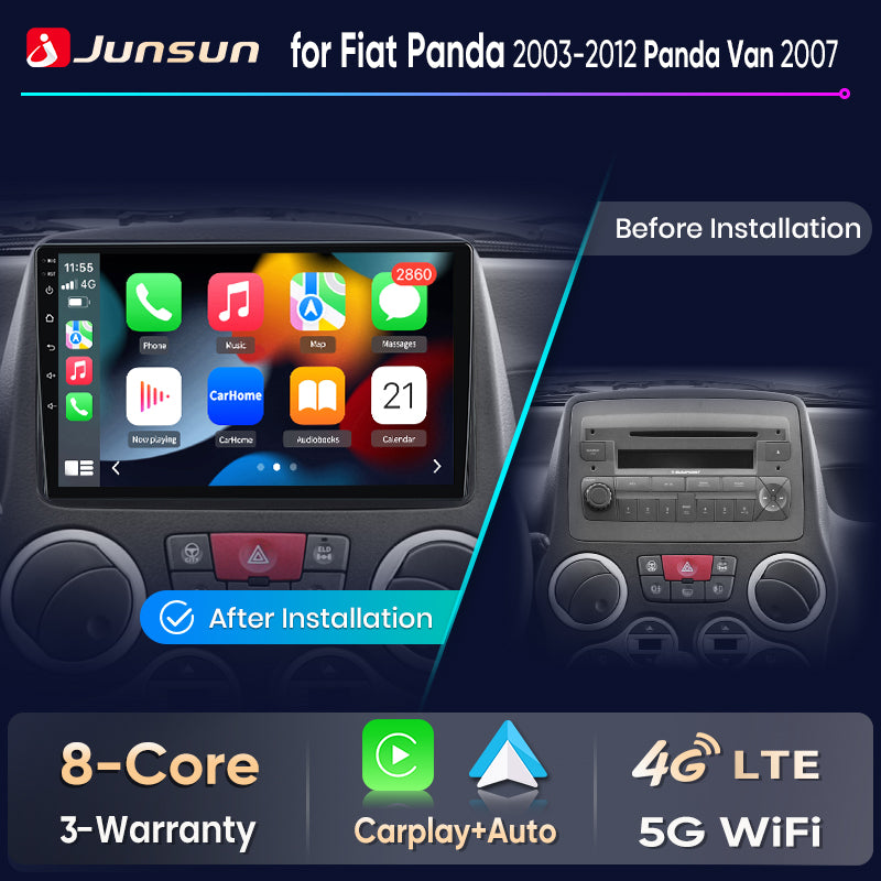 Junsun Wireless CarPlay Car Radio For Fiat Panda 2003 2004-2012 Panda Van 2007 Android Multimedia