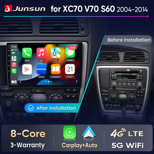 Junsun Wireless CarPlay Car Radio For Volvo XC70 V70 S60 2004 - 2014 Android Multimedia