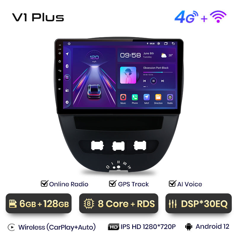 Junsun AI Voice 2 din Android Auto Radio For Peugeot 107 Toyota Aygo Citroen C1 2005 - 2014Carplay 4G Car Multimedia GPS 2din autoradio