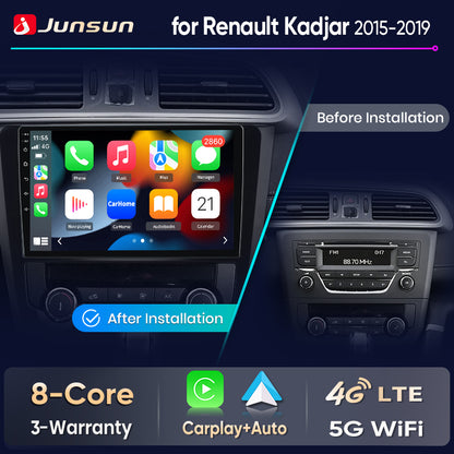 Junsun Wireless CarPlay Car Radio For Renault Kadjar 2015 2016 2017 2018 2019 Android Multimedia