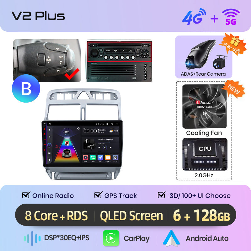 Junsun AI voice 4G LTE wireless CarPlay Android Auto Radio For Peugeot 307 307CC 307SW 2002 - 2013 Car Intelligent Systems Multimedia player Stereo RDS BT 2 din autoradio GPS Navi screen
