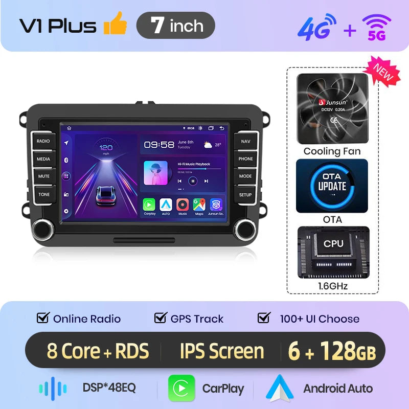 Junsun Wireless CarPlay Car Radio For VW Volkswagen Golf Passat B7 B6 Skoda Seat Octavia Polo Tiguan Jetta Android Multimedia