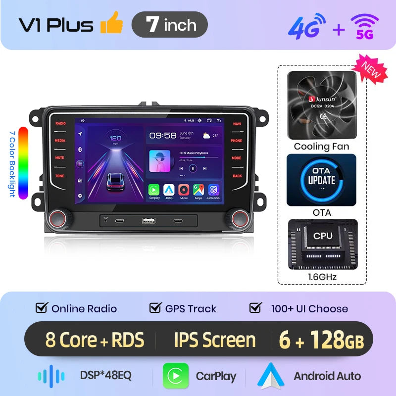 Junsun Wireless CarPlay Car Radio For VW Volkswagen Skoda Octavia Golf 5 6 Touran Passat B6 Polo Jetta Android Multimedia