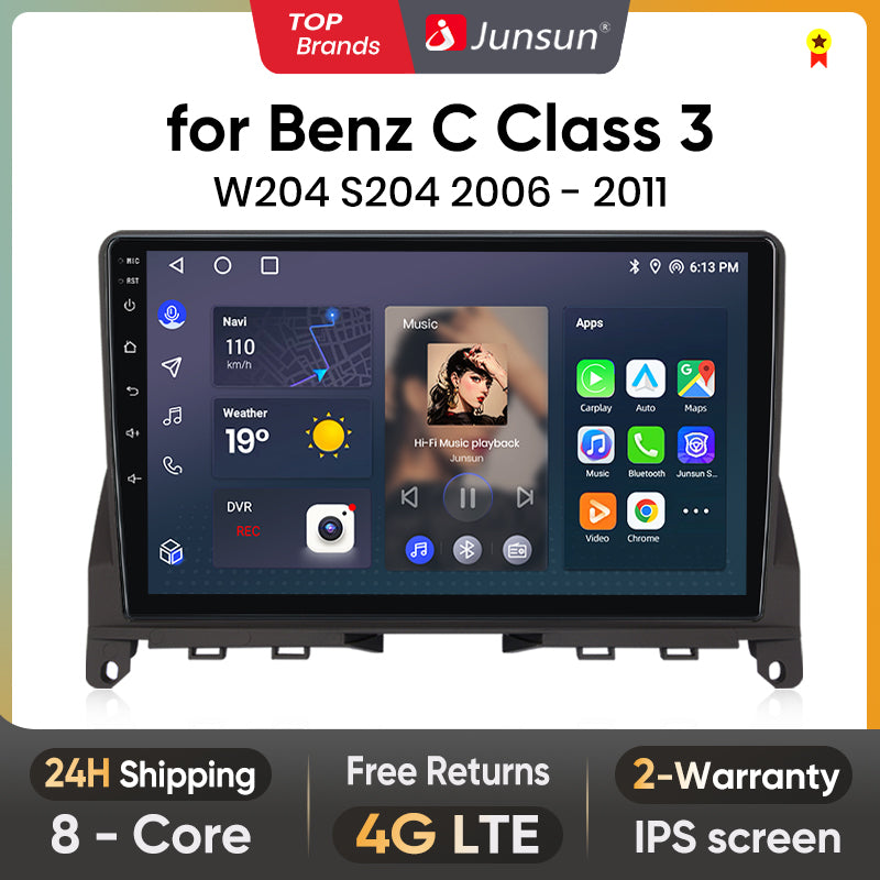 Radio Junsun AI Voice 2 DIN Android para Mercedes Benz Clase C 3 W204 S204 2006-2011 con Carplay 4G, GPS y multimedia para coche.