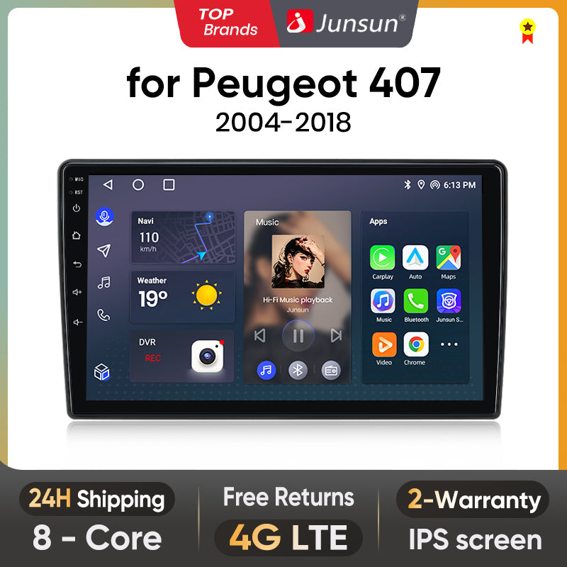 Junsun AI Voice 2 din Android Autoradio Für Peugeot 407 cc SW 407CC 2004 2005 2005 2006 2007 2008 2009 2010 2011 Carplay 4G Auto Multimedia GPS 2din autoradio