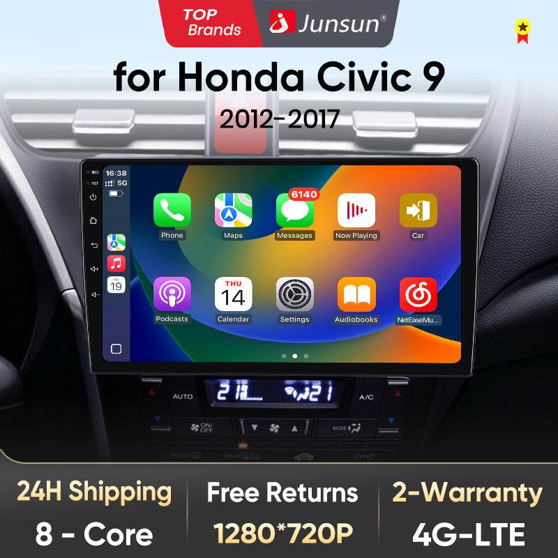 Junsun AI Voice 2 din Android Auto Radio For Honda Civic 9 FK FB 2012 - 2017 Carplay 4G Car Multimedia GPS 2din autoradio
