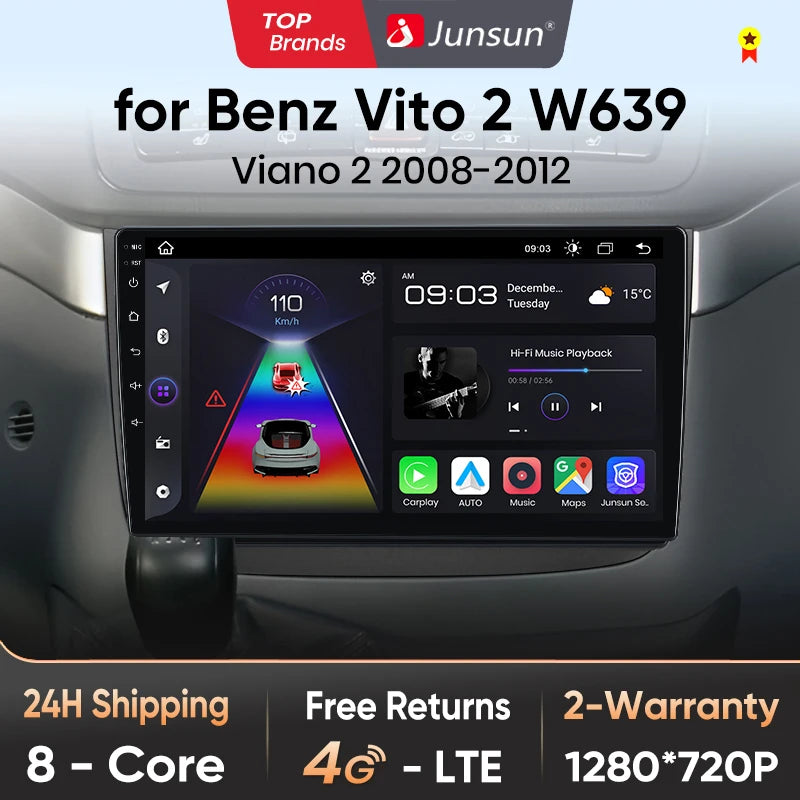 Junsun Android Auto Radio For Mercedes-Benz Vito 2 W639 Viano 2 2003 - 2015 Carplay 4G Car Multimedia GPS 2din Autoradio