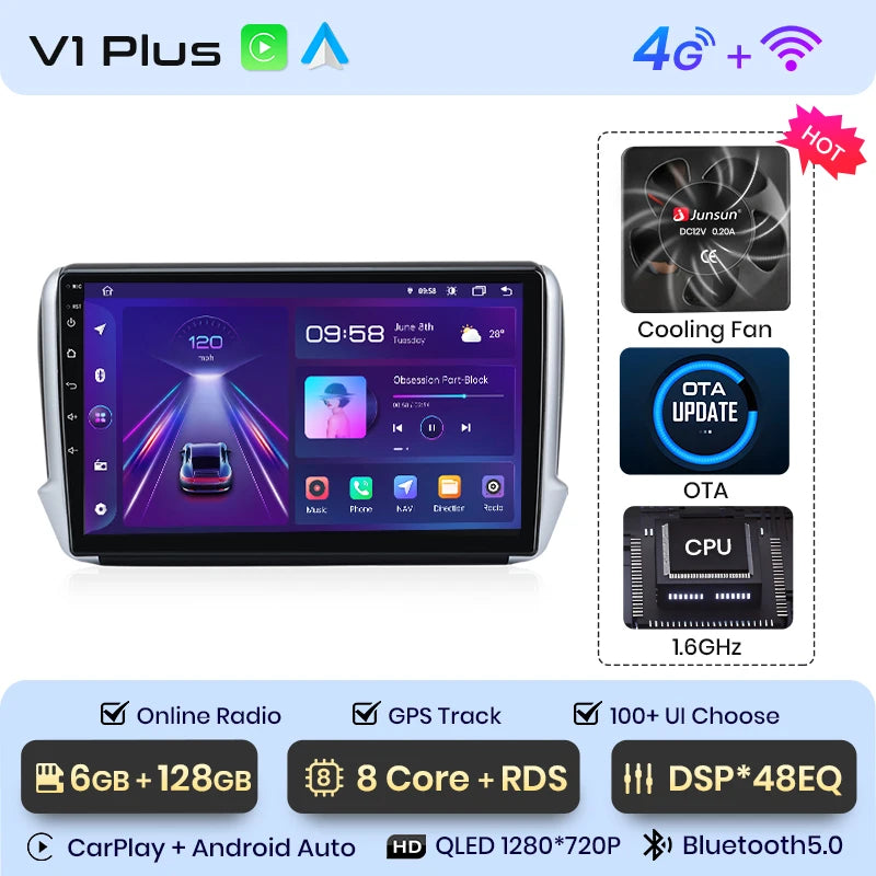 Radio Junsun para Peugeot 2008, 208, 2012-2018, inalámbrica, CarPlay, Android Auto, sistema inteligente, 2 DIN, DVD. 