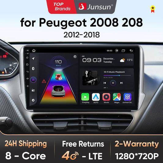 Radio Junsun para Peugeot 2008, 208, 2012-2018, inalámbrica, CarPlay, Android Auto, sistema inteligente, 2 DIN, DVD. 