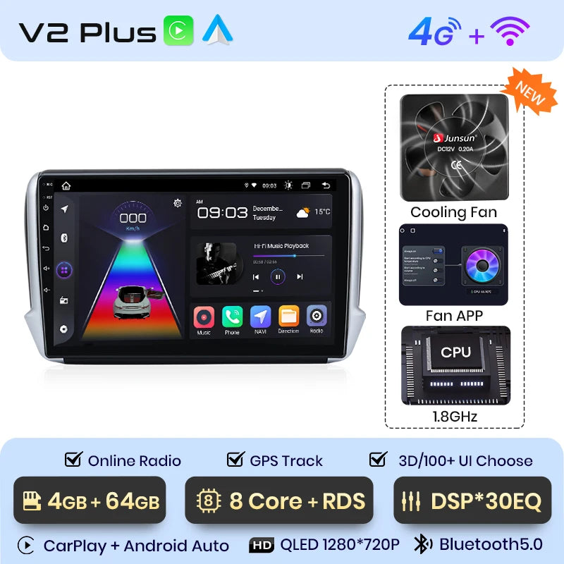 Radio Junsun para Peugeot 2008, 208, 2012-2018, inalámbrica, CarPlay, Android Auto, sistema inteligente, 2 DIN, DVD. 