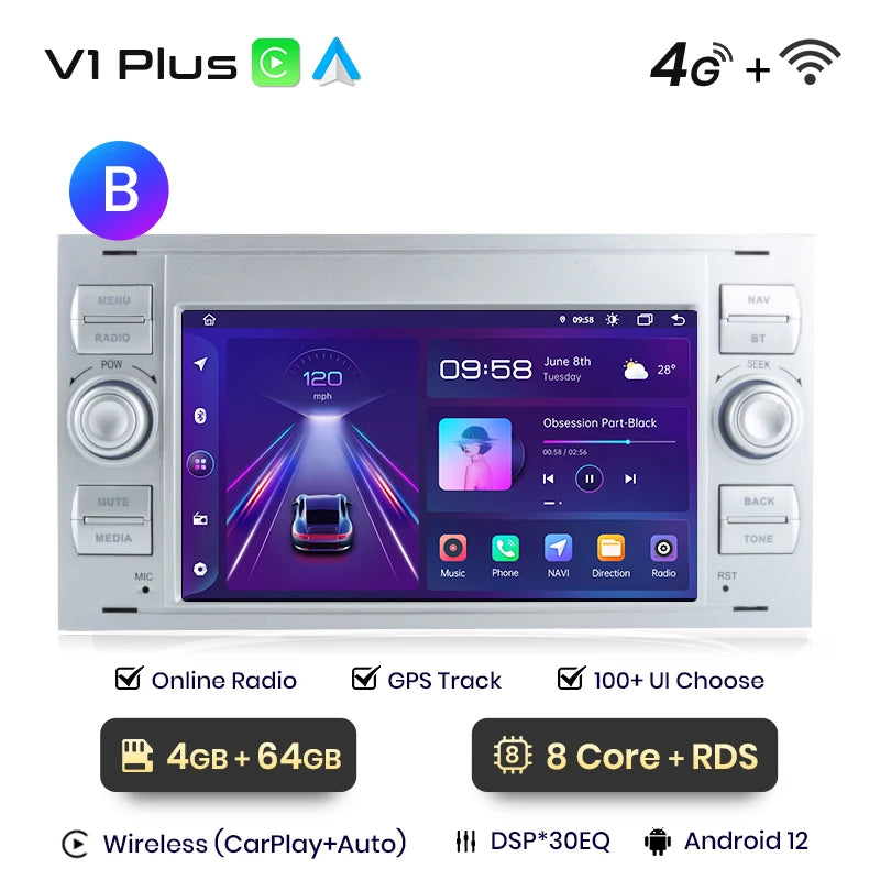 Junsun CarPlay Android Auto Radio for Ford Focus Mondeo Fiesta Transit Kuga C-Max S-Max Galaxy GPS Car Multimedia 2din autoradio