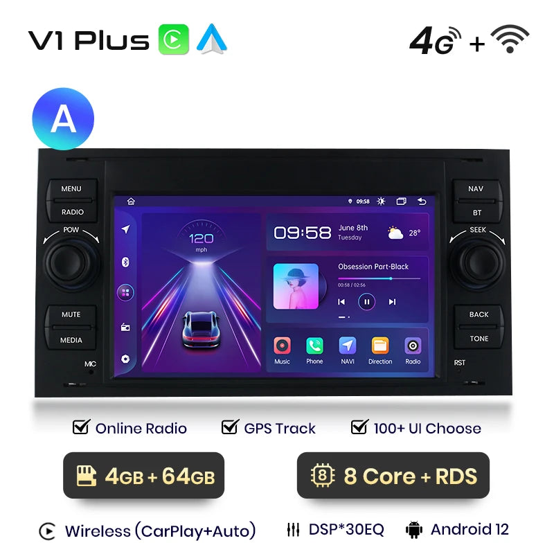 Junsun CarPlay Android Auto Radio for Ford Focus Mondeo Fiesta Transit Kuga C-Max S-Max Galaxy GPS Car Multimedia 2din autoradio