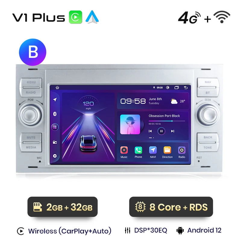 Junsun CarPlay Android Autoradio für Ford Focus Mondeo Fiesta Transit Kuga C-Max S-Max Galaxy GPS Auto Multimedia 2din Autoradio 