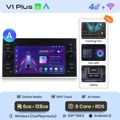 Junsun CarPlay Android Autoradio für Ford Focus Mondeo Fiesta Transit Kuga C-Max S-Max Galaxy GPS Auto Multimedia 2din Autoradio 