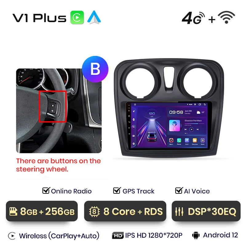 Junsun V1 AI Voice Android Auto Radio para Renault Logan 2 Sandero 2014-2019 CarPlay inalámbrico Multimedia GPS 2DIN Autoradio 