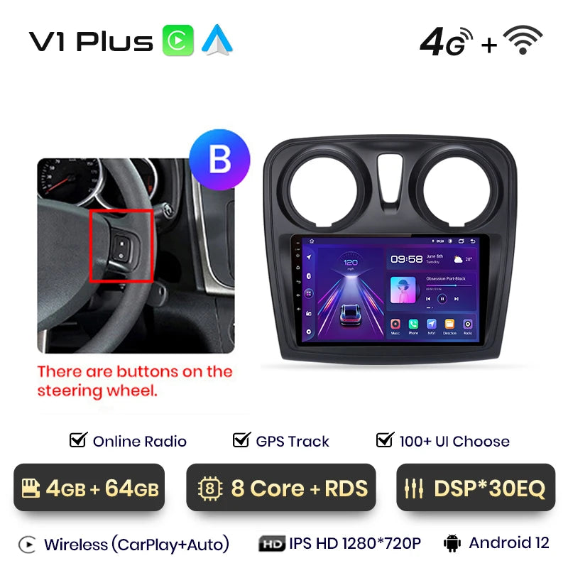 Junsun V1 AI Voice Android Auto Radio para Renault Logan 2 Sandero 2014-2019 CarPlay inalámbrico Multimedia GPS 2DIN Autoradio 